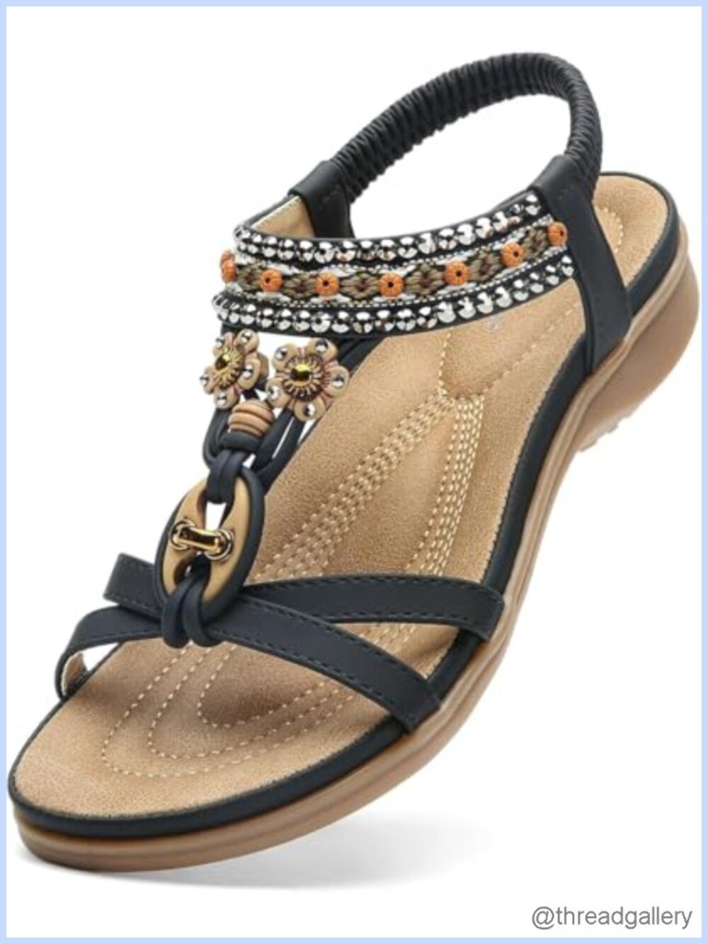 Womens Sandals Arch Support EVA Footbed PU Leather TPR Sole Elastic Strap